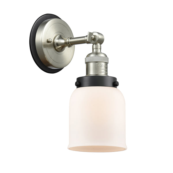 Bell Sconce shown in the Brushed Satin Nickel finish with a Matte White shade