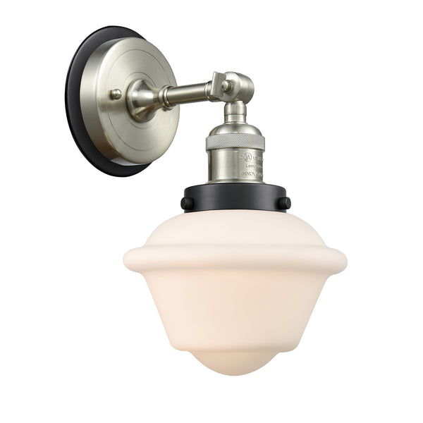 Oxford Sconce shown in the Brushed Satin Nickel finish with a Matte White shade