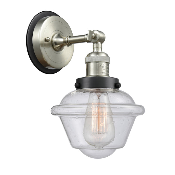Oxford Sconce shown in the Brushed Satin Nickel finish with a Seedy shade