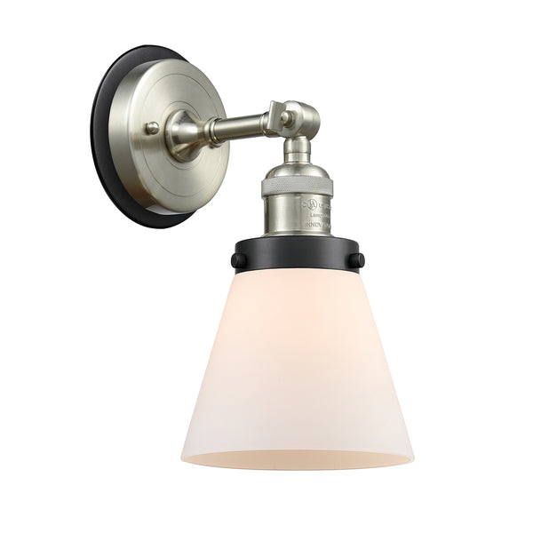 Cone Sconce shown in the Brushed Satin Nickel finish with a Matte White shade