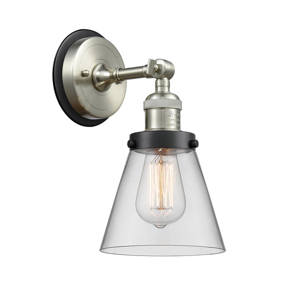 Cone Sconce shown in the Brushed Satin Nickel finish with a Clear shade