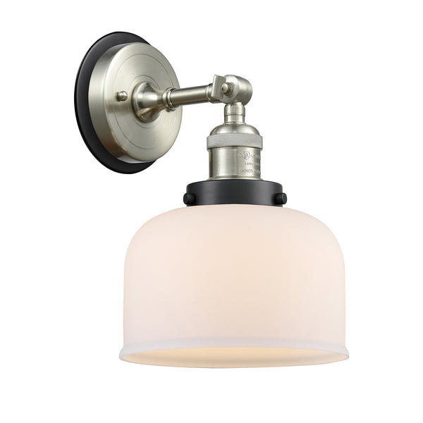 Bell Sconce shown in the Brushed Satin Nickel finish with a Matte White shade