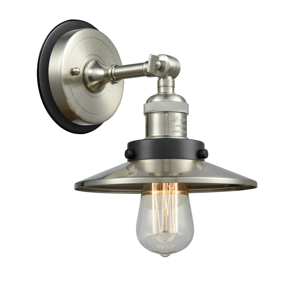 Railroad Sconce shown in the Brushed Satin Nickel finish with a Brushed Satin Nickel shade