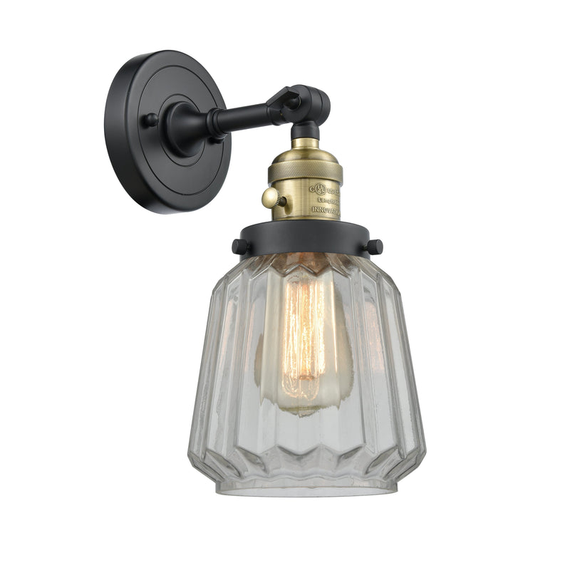 Innovations Lighting Chatham 1-100 watt 6 inch Black Antique Brass Sconce Clear Fluted glass 180 Degree Swivel High-Low-Off Switch 203SWBABG142