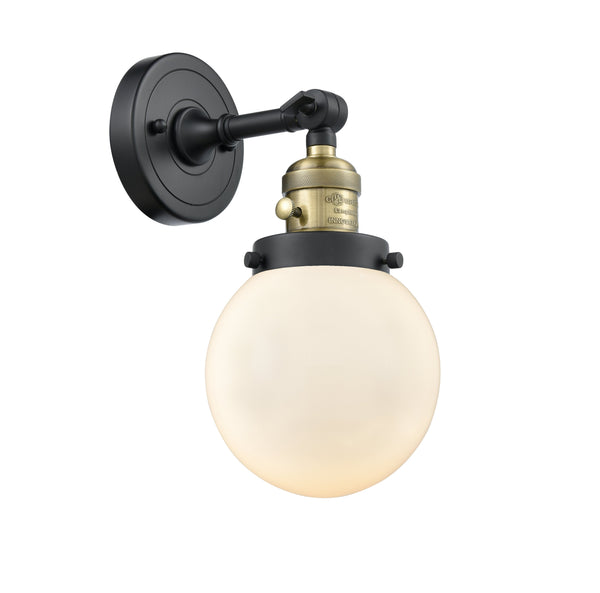 Innovations Lighting Beacon 1-100 watt 6 inch Black Antique Brass Sconce Matte White Cased glass 180 Degree Swivel High-Low-Off 203SWBABG2016