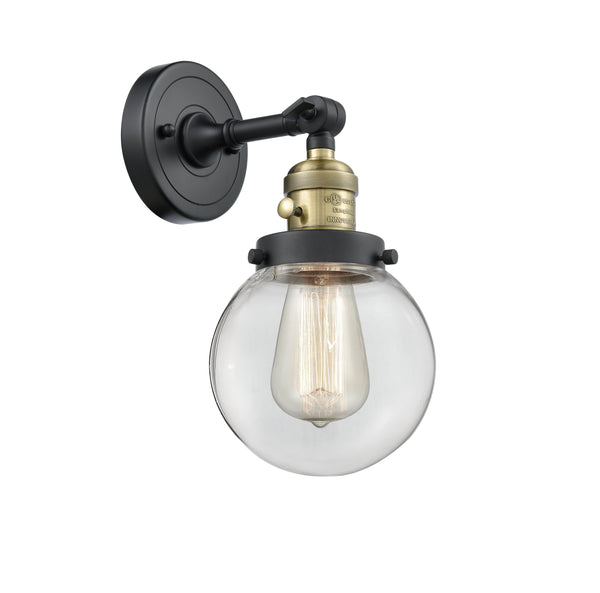 Innovations Lighting Beacon 1-100 watt 6 inch Black Antique Brass Sconce Clear glass 180 Degree Adjustable Swivel High-Low-Off Switch 203SWBABG2026