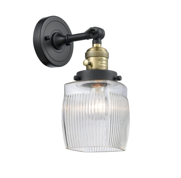 Innovations Lighting Colton 1-100 watt 5.5 inch Black Antique Brass Sconce Thick Clear Halophane Glass 180 Degree Swivel High-Low-Off 203SWBABG302