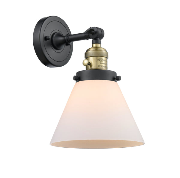 Innovations Lighting Large Cone 1-100 watt 8 inch Black Antique Brass Sconce Matte White Cased glass 180 Degree Swivel High-Low-Off 203SWBABG41