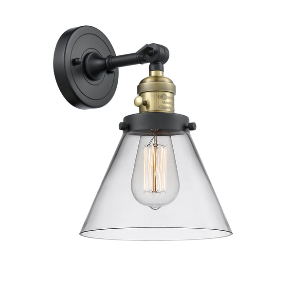 Innovations Lighting Large Cone 1-100 watt 8 inch Black Antique Brass Sconce Clear glass 180 Degree Swivel High-Low-Off Switch 203SWBABG42