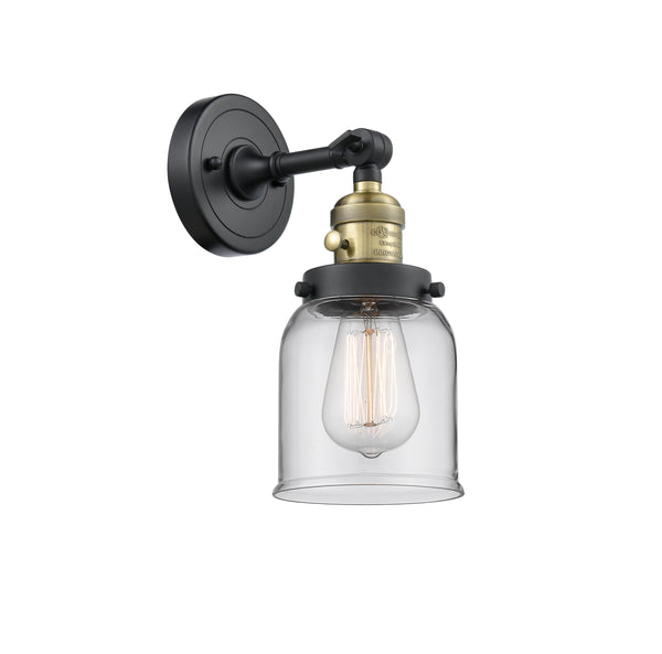 Innovations Lighting Small Bell 1-100 watt 5 inch Black Antique Brass Sconce Clear glass 180 Degree Swivel High-Low-Off Switch 203SWBABG52