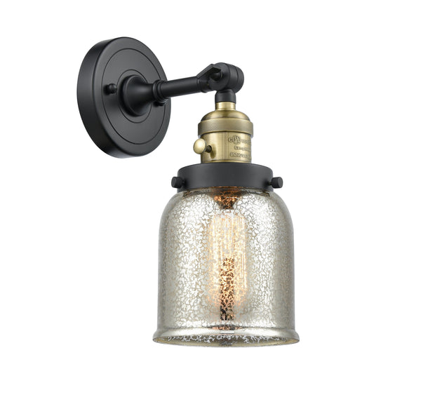 Innovations Lighting Small Bell 1-100 watt 5 inch Black Antique Brass Sconce Silver Plated Mercury glass 180 Degree Swivel High-Low-Off 203SWBABG58