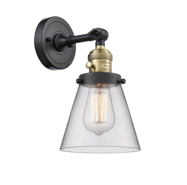 Innovations Lighting Small Cone 1-100 watt 6 inch Black Antique Brass Sconce  Clear glass 180 Degree Swivel High-Low-Off Switch 203SWBABG62