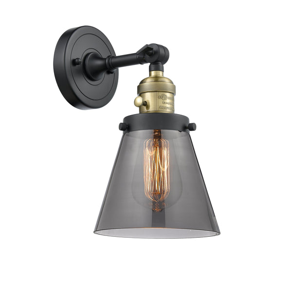 Innovations Lighting Small Cone 1-100 watt 6 inch Black Antique Brass Sconce Smoked glass 180 Degree Swivel High-Low-Off Switch 203SWBABG63