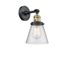 Innovations Lighting Small Cone 1-100 watt 6 inch Black Antique Brass Sconce Seedy glass 180 Degree Swivel High-Low-Off Switch 203SWBABG64