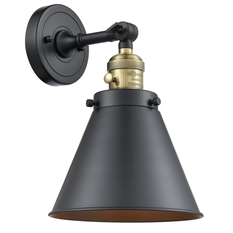 Innovations Lighting Appalachian 1 Light 8" Sconce With Switch 203SW-BAB-M13-BK