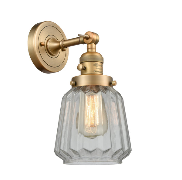 Innovations Lighting Chatham 1-100 watt 6 inch Brushed Brass Sconce Clear Fluted glass 180 Degree Swivel High-Low-Off 203SWBBG142