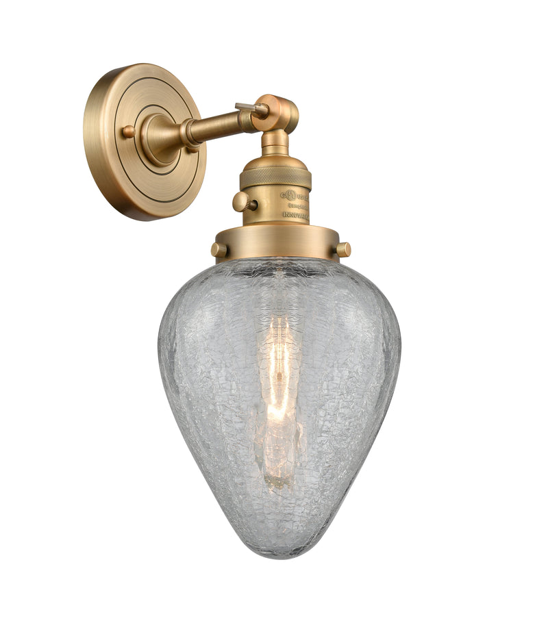 Innovations Lighting Geneseo 1-100 watt 6.5 inch Brushed Brass Sconce Clear Crackle glass 180 Degree Swivel High-Low-Off Switch 203SWBBG165