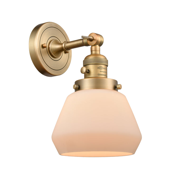 Innovations Lighting Fulton 1-100 watt 7 inch Brushed Brass Sconce Matte White Cased glass 180 Degree Swivel High-Low-Off Switch 203SWBBG171