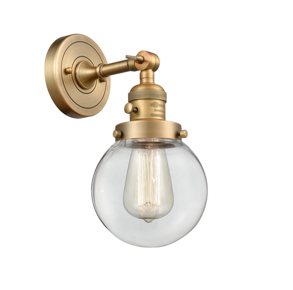 Innovations Lighting Beacon 1-100 watt 6 inch Brushed Brass Sconce  Clear glass   180 Degree Adjustable Swivel High-Low-Off Switch 203SWBBG2026