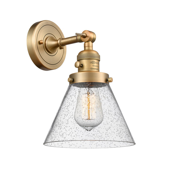 Innovations Lighting Large Cone 1-100 watt 8 inch Brushed Brass Sconce  Seedy glass   180 Degree Adjustable Swivel High-Low-Off Switch 203SWBBG44