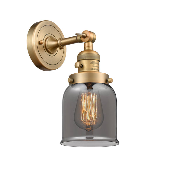 Innovations Lighting Small Bell 1-100 watt 5 inch Brushed Brass Sconce  Smoked glass   180 Degree Adjustable Swivel High-Low-Off Switch 203SWBBG53