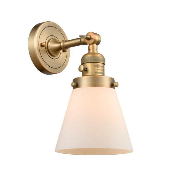 Innovations Lighting Small Cone 1-100 watt 6 inch Brushed Brass Sconce Matte White Cased glass 180 Degree Swivel High-Low-Off 203SWBBG61