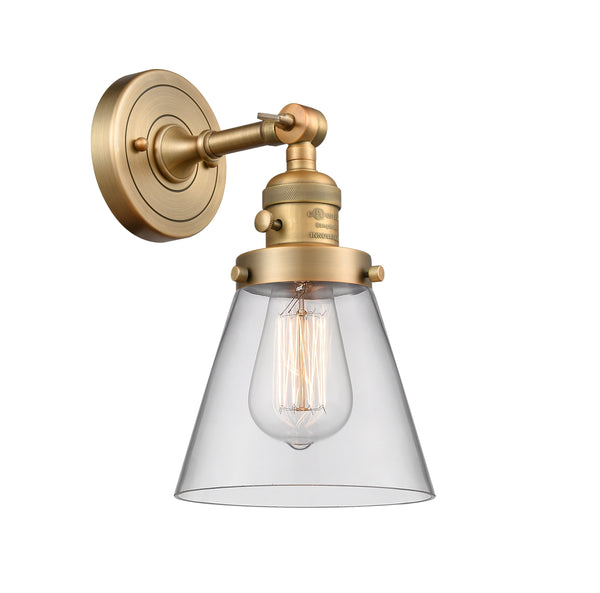 Innovations Lighting Small Cone 1-100 watt 6 inch Brushed Brass Sconce  Clear glass   180 Degree Adjustable Swivel High-Low-Off Switch 203SWBBG62