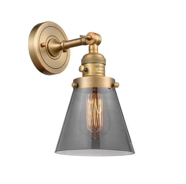 Innovations Lighting Small Cone 1-100 watt 6 inch Brushed Brass Sconce Smoked Glass  180 Degree Adjustable Swivel High-Low-Off 203SWBBG63