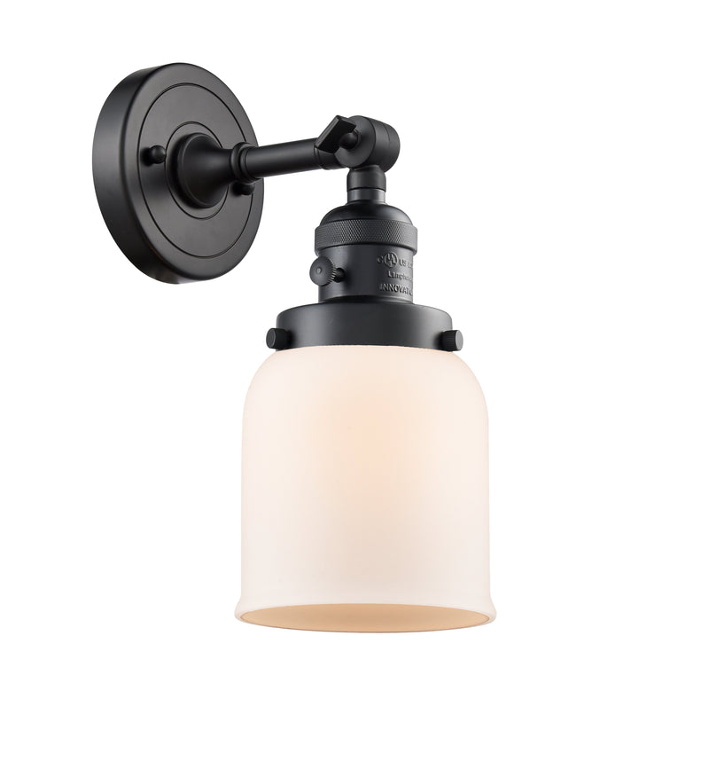 Innovations Lighting Small Bell 1-100 watt 5 inch Black Sconce  Matte White Cased glass   180 Degree Adjustable Swivel High-Low-Off Switch 203SWBKG51