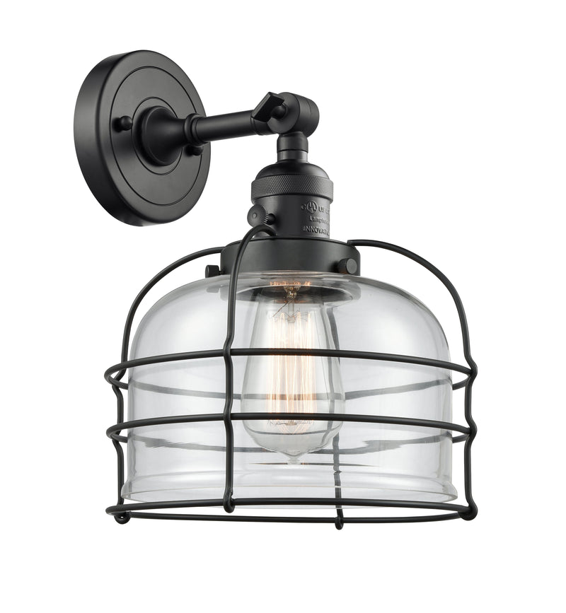 Innovations Lighting Large Bell Cage 1-100 watt 8 inch Black Sconce  Clear glass   180 Degree Adjustable Swivel High-Low-Off Switch 203SWBKG72CE