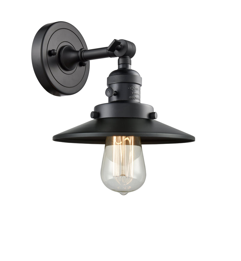 Innovations Lighting Railroad 1-100 watt 8 inch Black Sconce Matte Black Railroad shades  180 Degree Adjustable Swivel High-Low-Off Switch 203SWBKM6