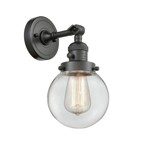 Innovations Lighting Beacon 1-100 watt 6 inch Oil Rubbed Bronze Sconce  Clear glass   180 Degree Adjustable Swivel High-Low-Off Switch 203SWOBG2026