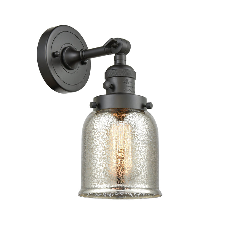 Innovations Lighting Small Bell 1-100 watt 5 inch Oil Rubbed Bronze Sconce Silver Plated Mercury glass 180 Degree Swivel High-Low-Off 203SWOBG58