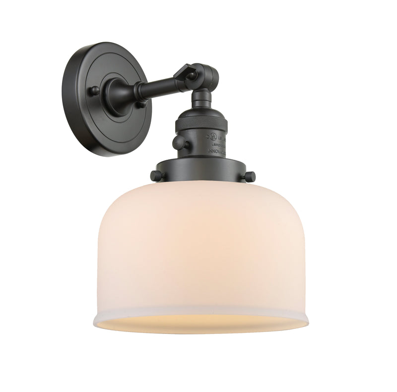 Innovations Lighting Large Bell 1-100 watt 8 inch Oil Rubbed Bronze Sconce Matte White Cased glass 180 Degree Swivel High-Low-Off Switch 203SWOBG71