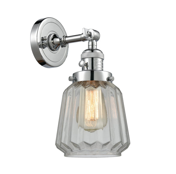 Innovations Lighting Chatham 1-100 watt 6 inch Polished Chrome Sconce Clear Fluted glass 180 Degree Swivel High-Low-Off Switch 203SWPCG142