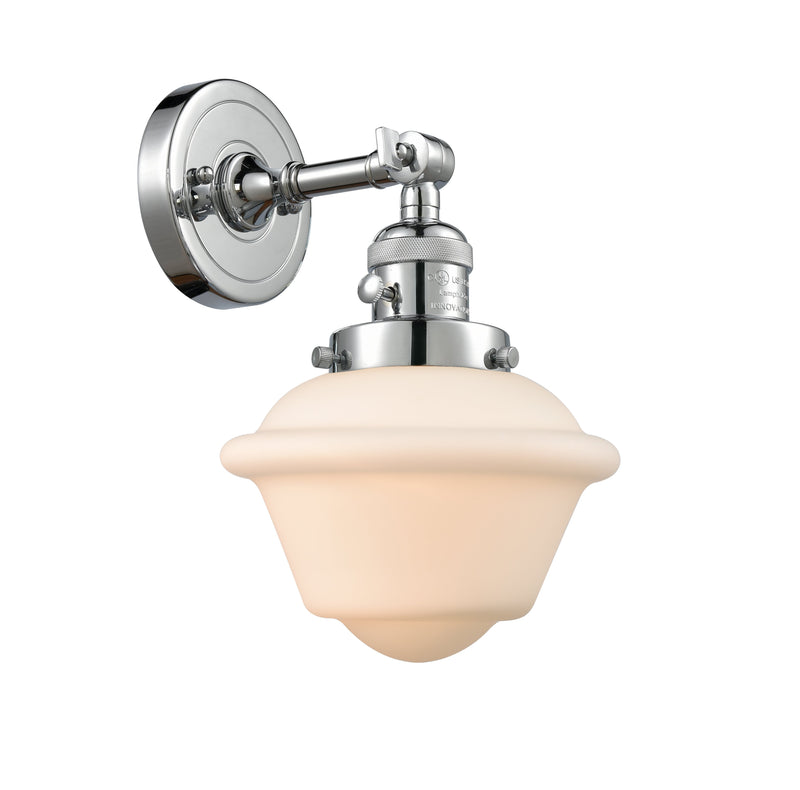 Innovations Lighting Small Oxford 1-100 watt 8 inch Polished Chrome Sconce  Matte White Cased glass 180 Degree Swivel High-Low-Off Switch 203SWPCG531