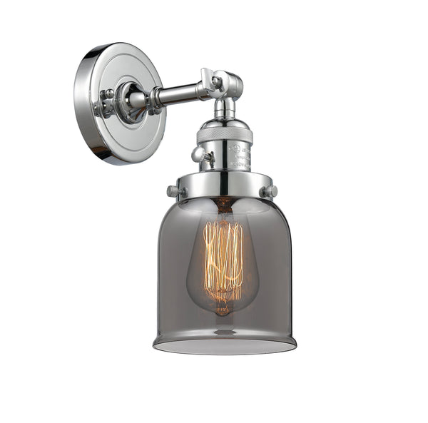 Innovations Lighting Small Bell 1-100 watt 5 inch Polished Chrome Sconce  Smoked glass   180 Degree Adjustable Swivel High-Low-Off Switch 203SWPCG53