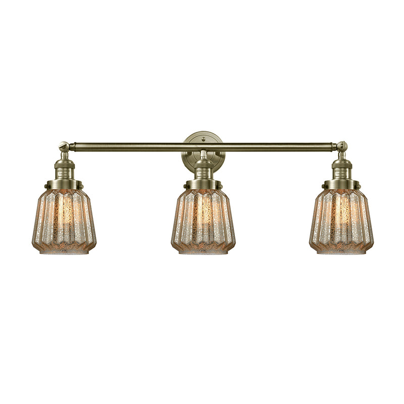 Chatham Bath Vanity Light shown in the Antique Brass finish with a Mercury shade