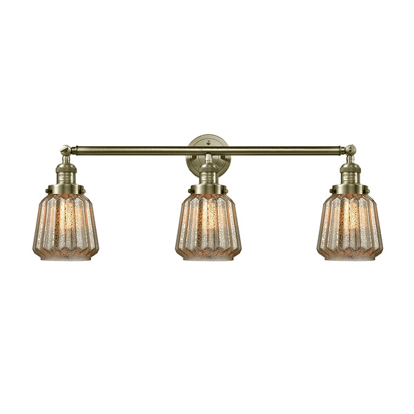Chatham Bath Vanity Light shown in the Antique Brass finish with a Mercury shade