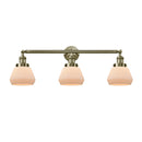Fulton Bath Vanity Light shown in the Antique Brass finish with a Matte White shade