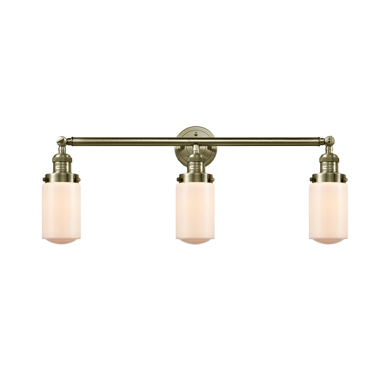 Dover Bath Vanity Light shown in the Antique Brass finish with a Matte White shade