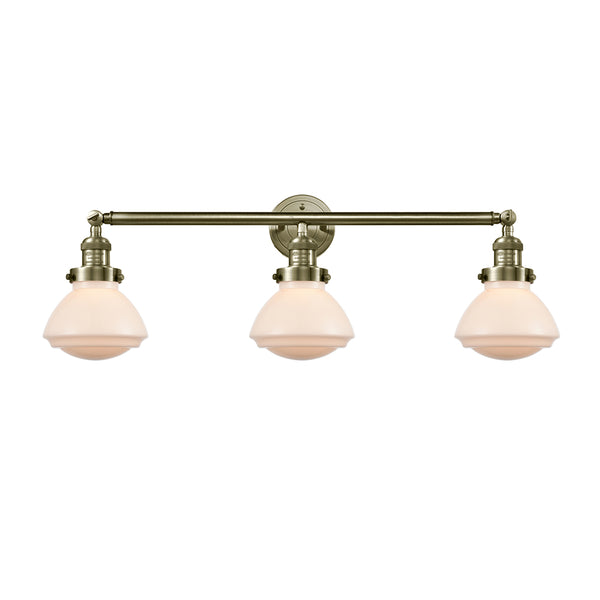 Olean Bath Vanity Light shown in the Antique Brass finish with a Matte White shade