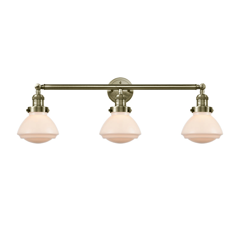 Olean Bath Vanity Light shown in the Antique Brass finish with a Matte White shade