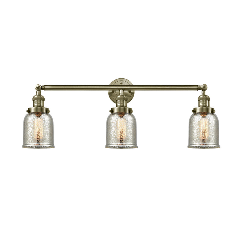 Bell Bath Vanity Light shown in the Antique Brass finish with a Silver Plated Mercury shade
