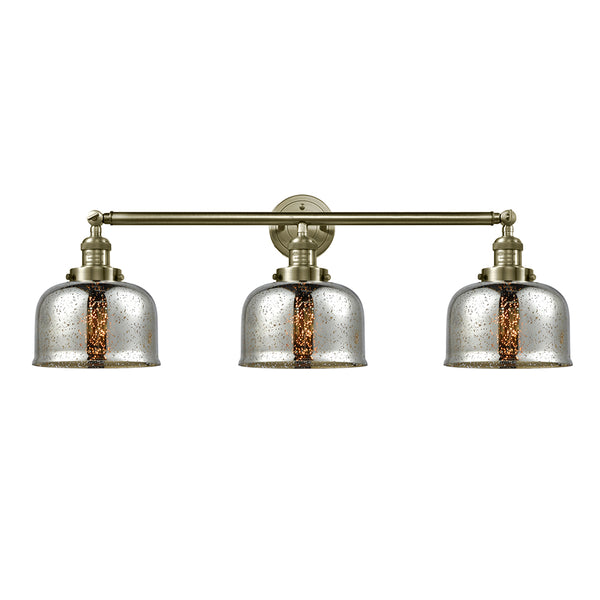 Bell Bath Vanity Light shown in the Antique Brass finish with a Silver Plated Mercury shade