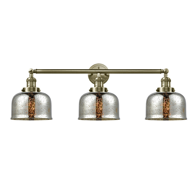 Bell Bath Vanity Light shown in the Antique Brass finish with a Silver Plated Mercury shade