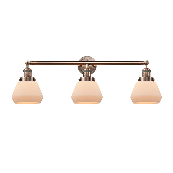 Fulton Bath Vanity Light shown in the Antique Copper finish with a Matte White shade