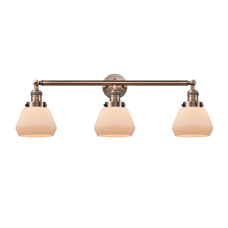 Fulton Bath Vanity Light shown in the Antique Copper finish with a Matte White shade