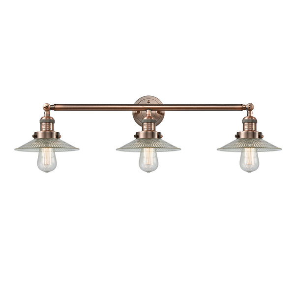 Halophane Bath Vanity Light shown in the Antique Copper finish with a Clear Halophane shade