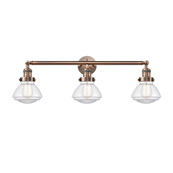 Olean Bath Vanity Light shown in the Antique Copper finish with a Clear shade